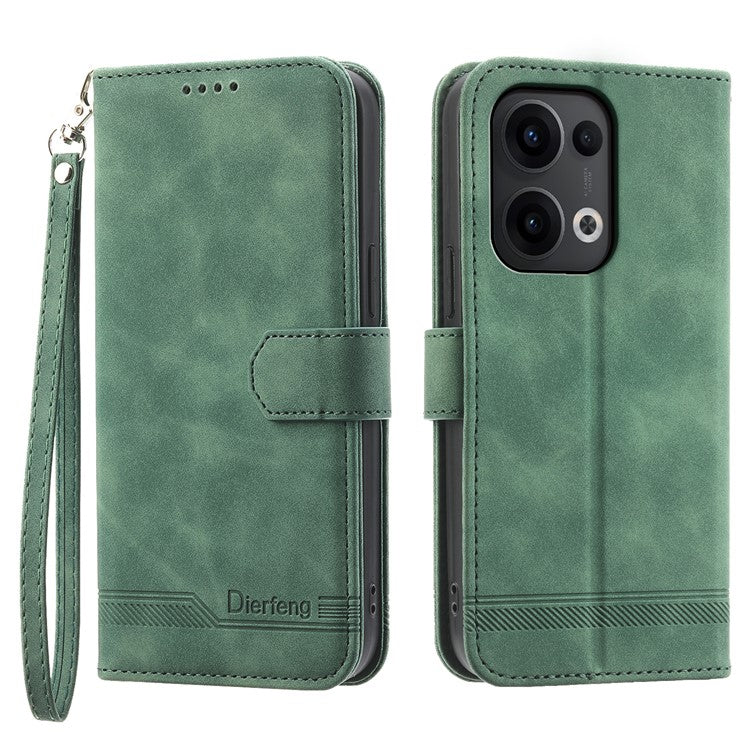 DIERFENG DF-03 For Oppo Reno13 5G (Global) Leather Case Lines Imprint Wallet Phone Cover - Green