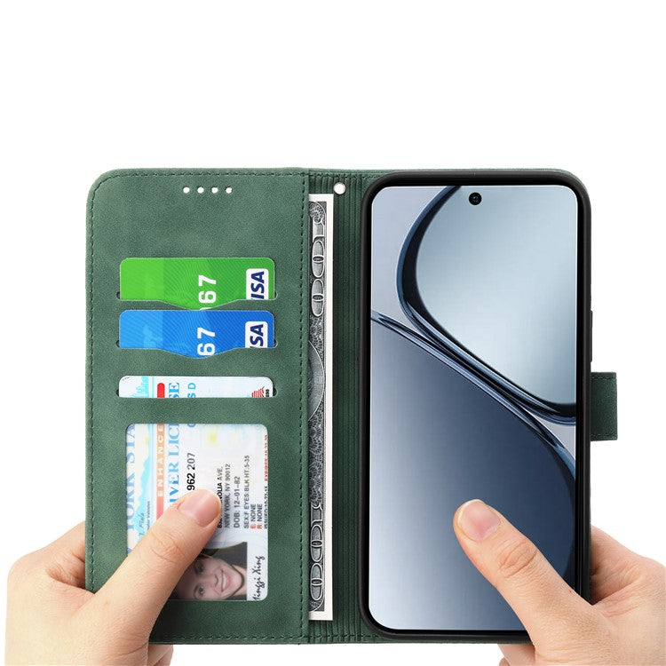 DIERFENG DF-03 For Oppo Reno13 5G (Global) Leather Case Lines Imprint Wallet Phone Cover - Green