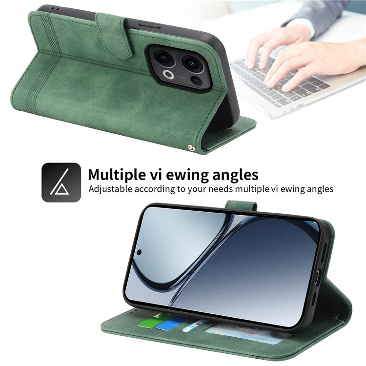 DIERFENG DF-03 For Oppo Reno13 5G (Global) Leather Case Lines Imprint Wallet Phone Cover - Green