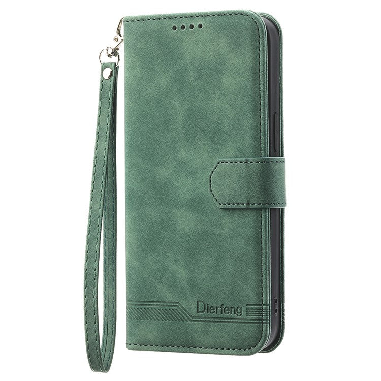 DIERFENG DF-03 For Oppo Reno13 5G (Global) Leather Case Lines Imprint Wallet Phone Cover - Green