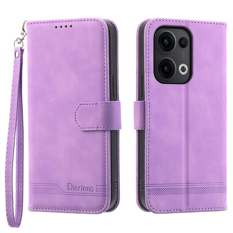 DIERFENG DF-03 For Oppo Reno13 5G (Global) Leather Case Lines Imprint Wallet Phone Cover - Purple