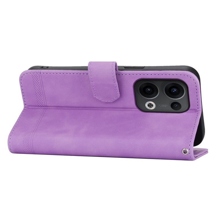DIERFENG DF-03 For Oppo Reno13 5G (Global) Leather Case Lines Imprint Wallet Phone Cover - Purple