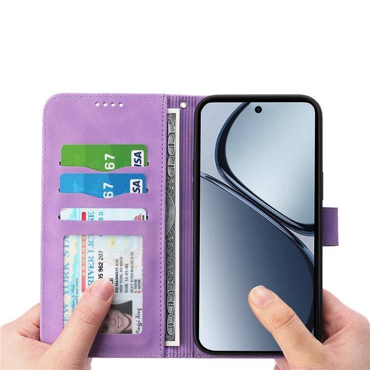 DIERFENG DF-03 For Oppo Reno13 5G (Global) Leather Case Lines Imprint Wallet Phone Cover - Purple