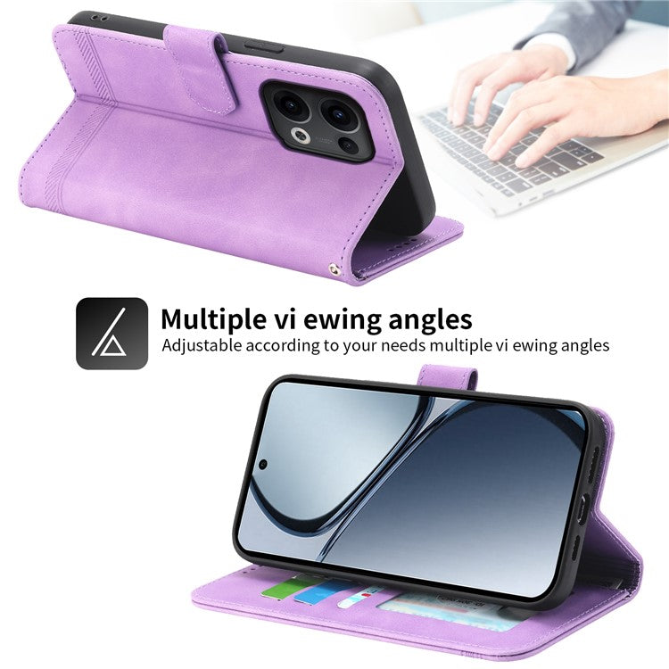 DIERFENG DF-03 For Oppo Reno13 5G (Global) Leather Case Lines Imprint Wallet Phone Cover - Purple