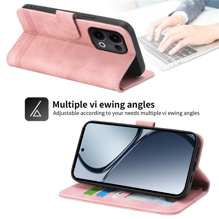 DIERFENG DF-03 For Oppo Reno13 5G (Global) Leather Case Lines Imprint Wallet Phone Cover - Pink
