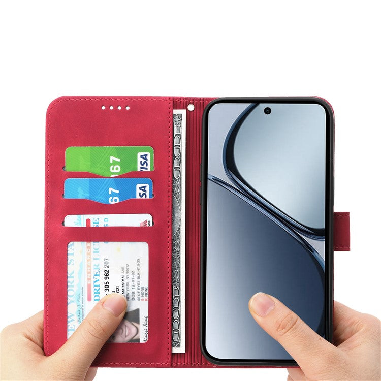 DIERFENG DF-03 For Oppo Reno13 5G (Global) Leather Case Lines Imprint Wallet Phone Cover - Red