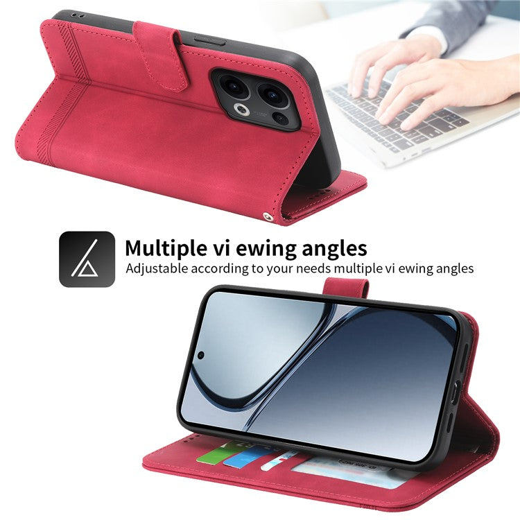 DIERFENG DF-03 For Oppo Reno13 5G (Global) Leather Case Lines Imprint Wallet Phone Cover - Red