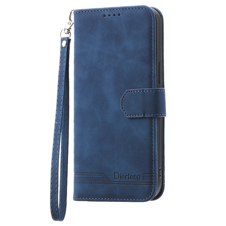 DIERFENG DF-03 For Oppo Reno13 5G (Global) Leather Case Lines Imprint Wallet Phone Cover - Blue