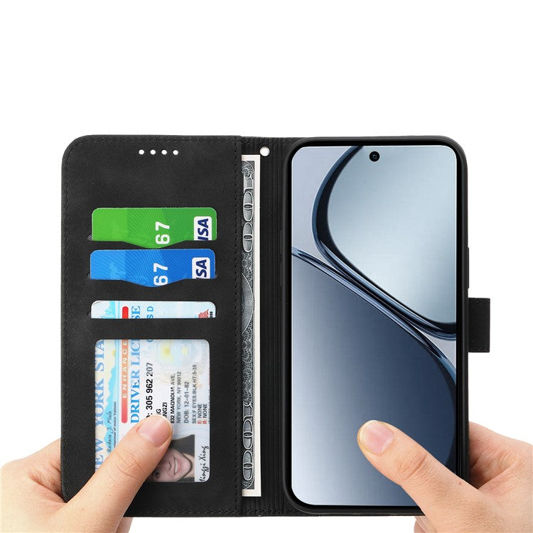 DIERFENG DF-03 For Oppo Reno13 5G (Global) Leather Case Lines Imprint Wallet Phone Cover - Black