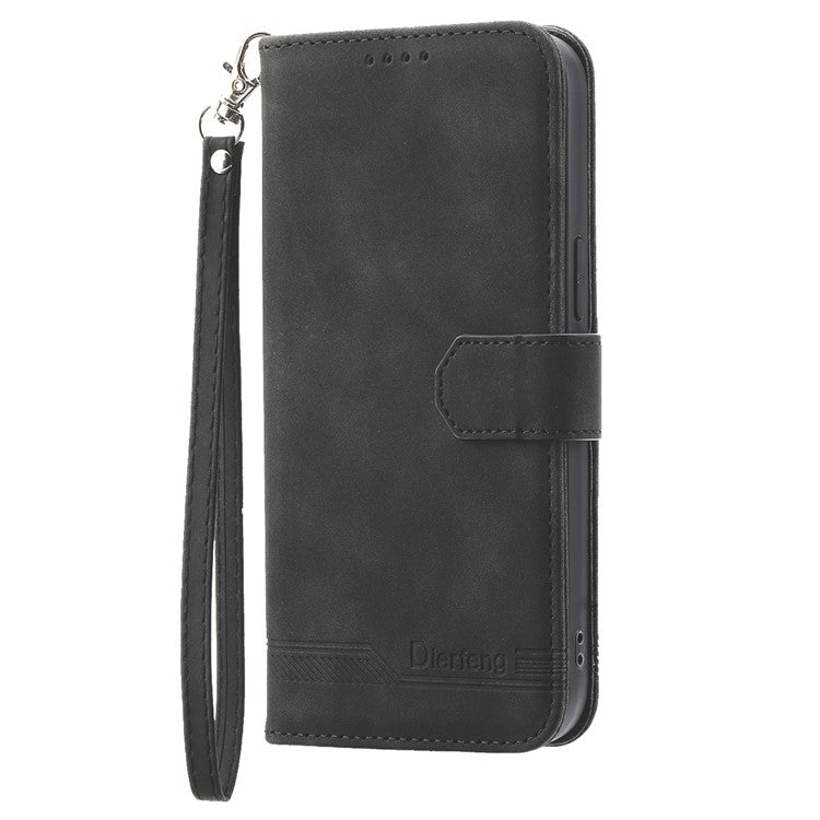 DIERFENG DF-03 For Oppo Reno13 5G (Global) Leather Case Lines Imprint Wallet Phone Cover - Black