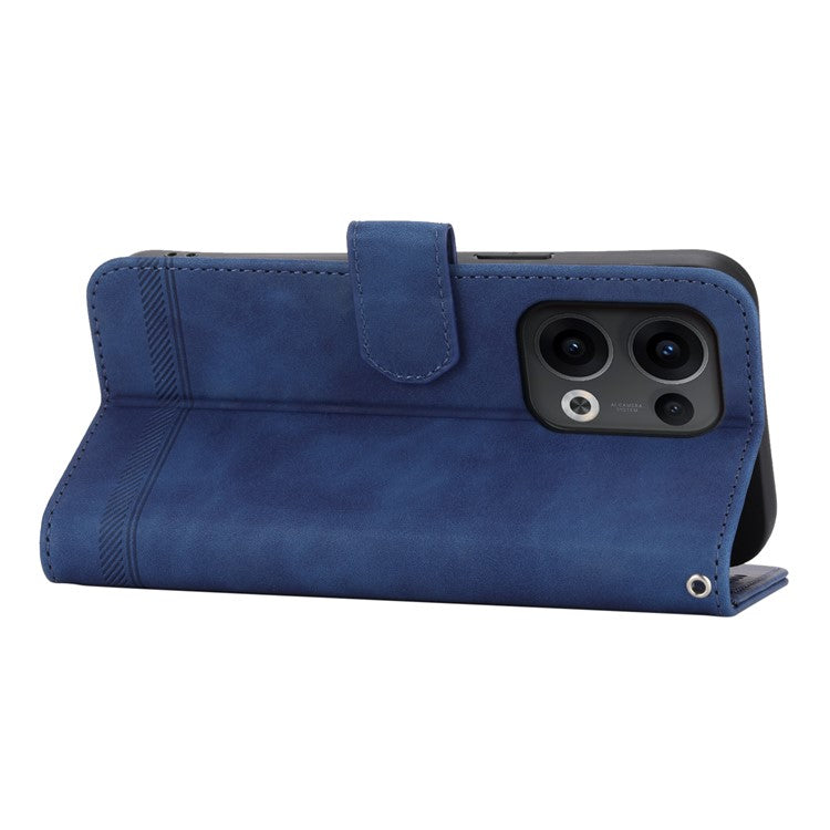 DIERFENG DF-03 For Oppo Reno13 Pro 5G Leather Case Lines Imprint Wallet Phone Cover - Blue