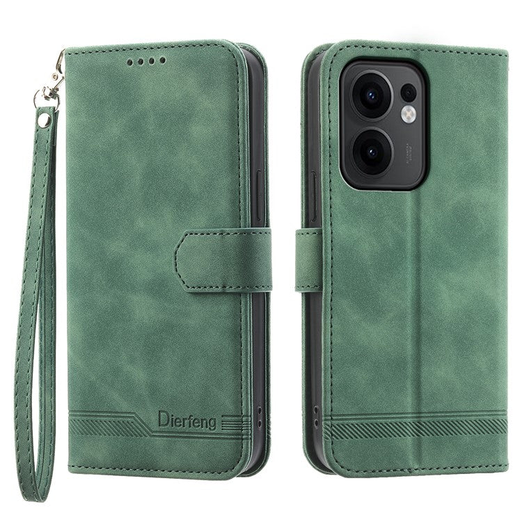 DIERFENG DF-03 For Oppo Reno13 F 5G Leather Case Lines Imprint Wallet Phone Cover - Green