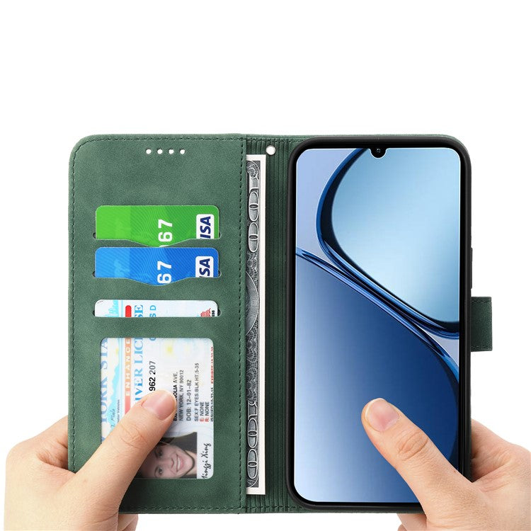 DIERFENG DF-03 For Oppo Reno13 F 5G Leather Case Lines Imprint Wallet Phone Cover - Green