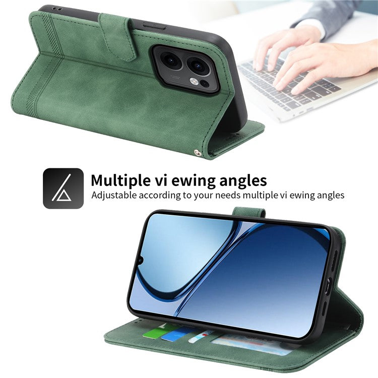 DIERFENG DF-03 For Oppo Reno13 F 5G Leather Case Lines Imprint Wallet Phone Cover - Green