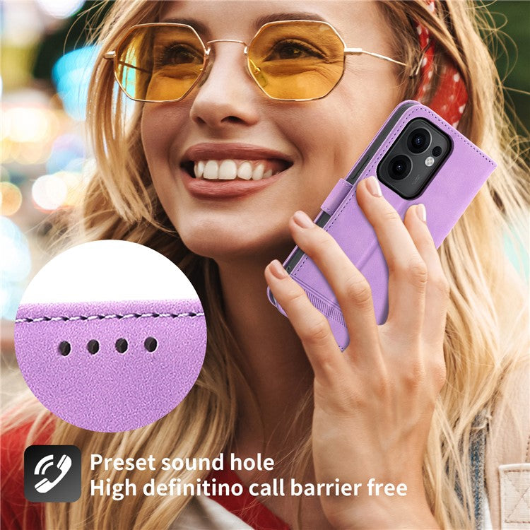 DIERFENG DF-03 For Oppo Reno13 F 5G Leather Case Lines Imprint Wallet Phone Cover - Purple
