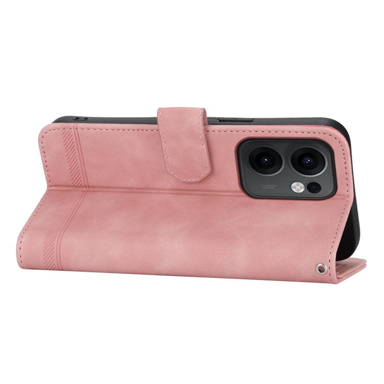 DIERFENG DF-03 For Oppo Reno13 F 5G Leather Case Lines Imprint Wallet Phone Cover - Pink