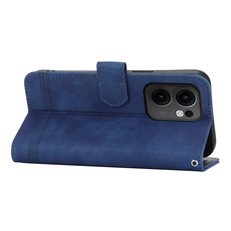 DIERFENG DF-03 For Oppo Reno13 F 5G Leather Case Lines Imprint Wallet Phone Cover - Blue