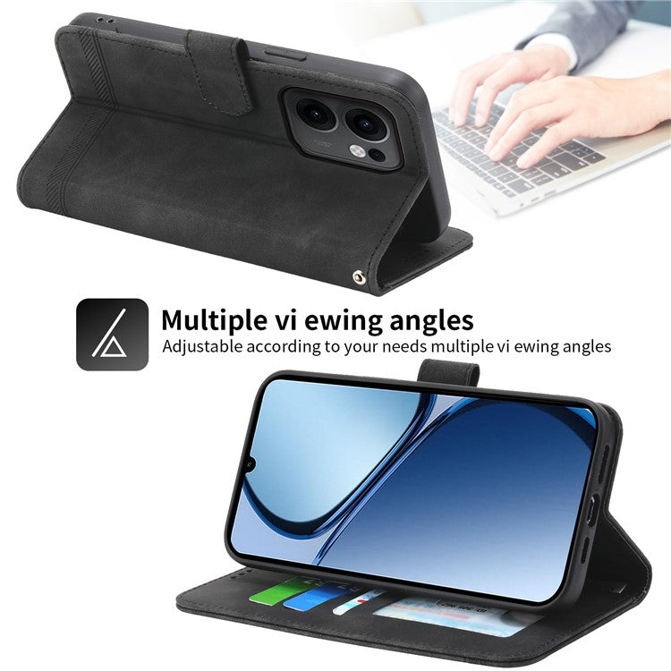 DIERFENG DF-03 For Oppo Reno13 F 5G Leather Case Lines Imprint Wallet Phone Cover - Black