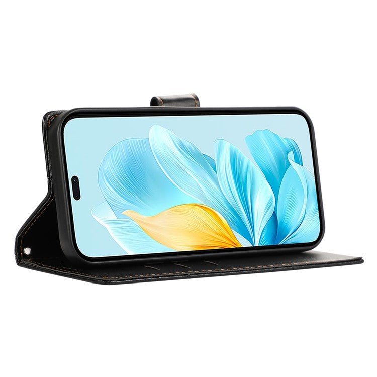 For Oppo Reno13 5G (Global) Phone Case Line Imprint Leather Wallet Cover - Black