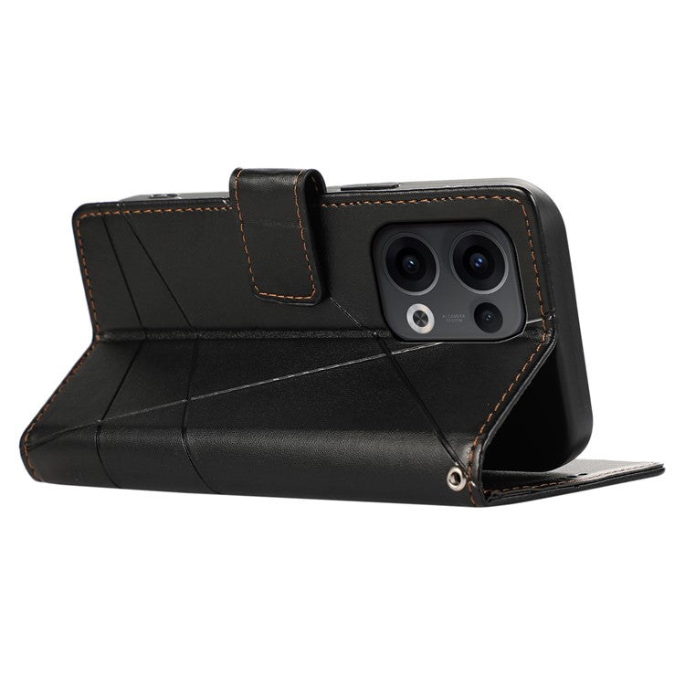 For Oppo Reno13 5G (Global) Phone Case Line Imprint Leather Wallet Cover - Black