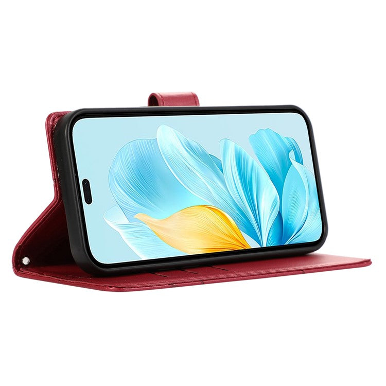 For Oppo Reno13 5G (Global) Phone Case Line Imprint Leather Wallet Cover - Red