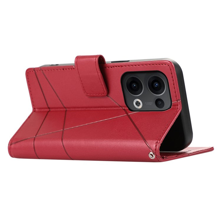 For Oppo Reno13 5G (Global) Phone Case Line Imprint Leather Wallet Cover - Red