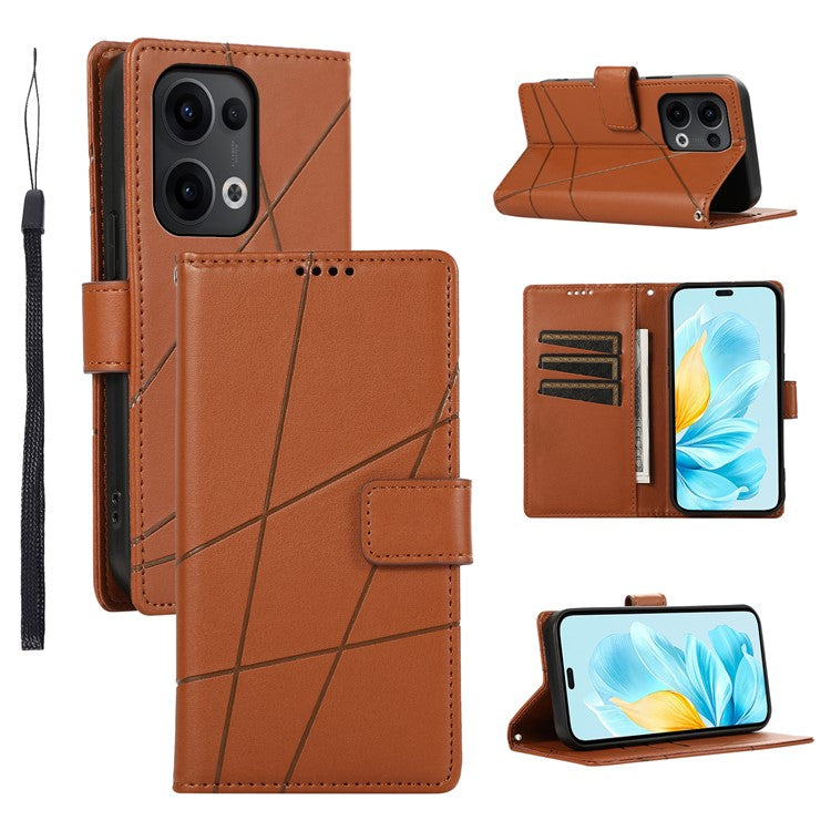 For Oppo Reno13 5G (Global) Phone Case Line Imprint Leather Wallet Cover - Brown