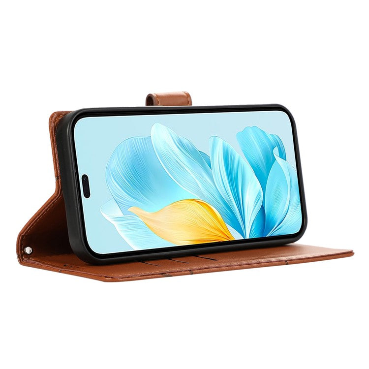 For Oppo Reno13 5G (Global) Phone Case Line Imprint Leather Wallet Cover - Brown
