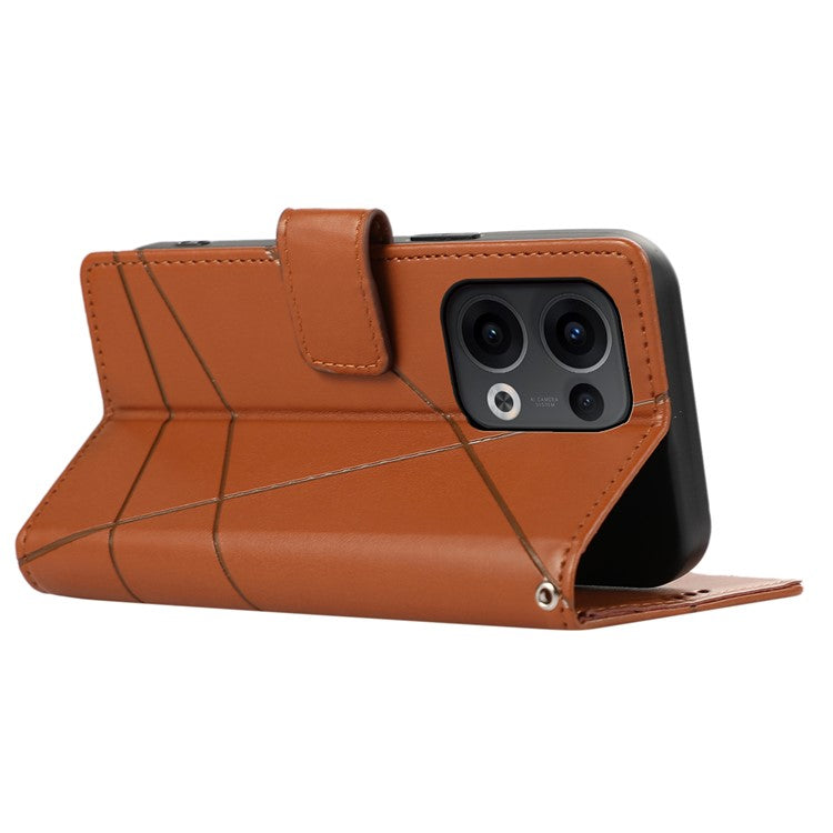 For Oppo Reno13 5G (Global) Phone Case Line Imprint Leather Wallet Cover - Brown