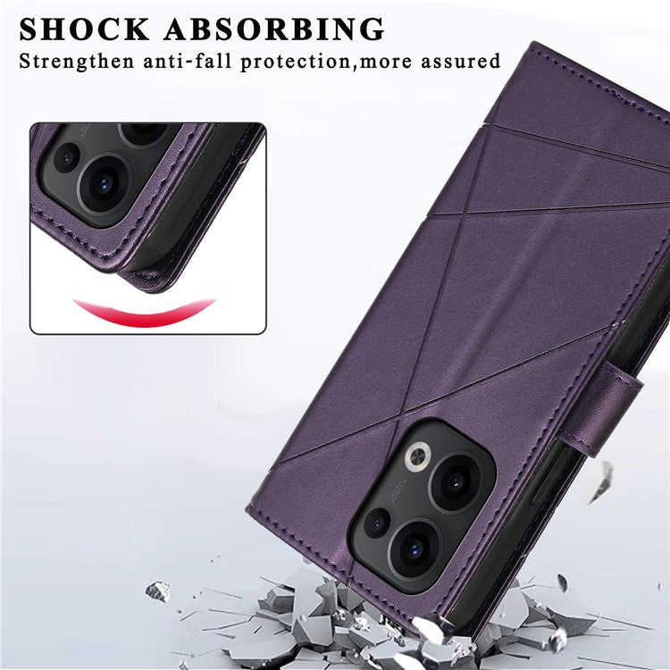 For Oppo Reno13 5G (Global) Phone Case Line Imprint Leather Wallet Cover - Purple