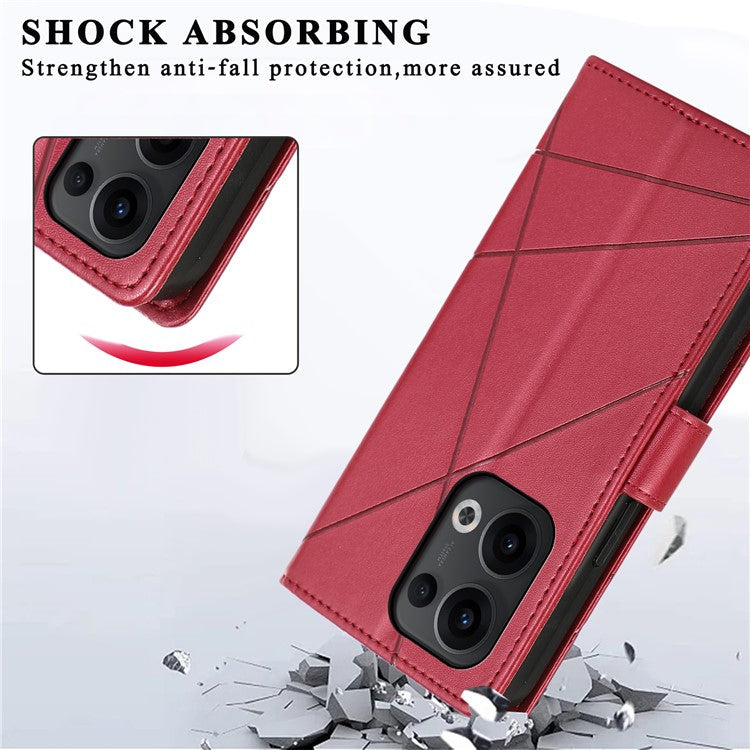 DF-06 For Oppo Reno13 Pro 5G Phone Case Line Imprint Leather Wallet Cover - Red