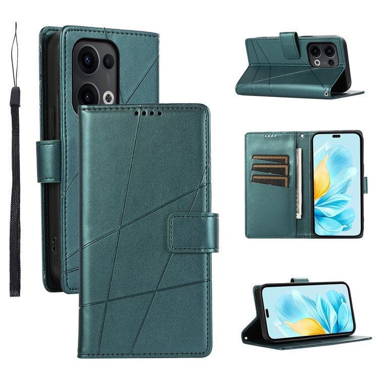 DF-06 For Oppo Reno13 Pro 5G Phone Case Line Imprint Leather Wallet Cover - Green