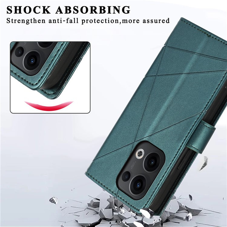 DF-06 For Oppo Reno13 Pro 5G Phone Case Line Imprint Leather Wallet Cover - Green