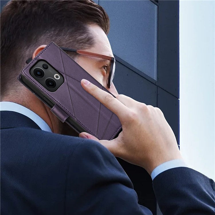 DF-06 For Oppo Reno13 Pro 5G Phone Case Line Imprint Leather Wallet Cover - Purple