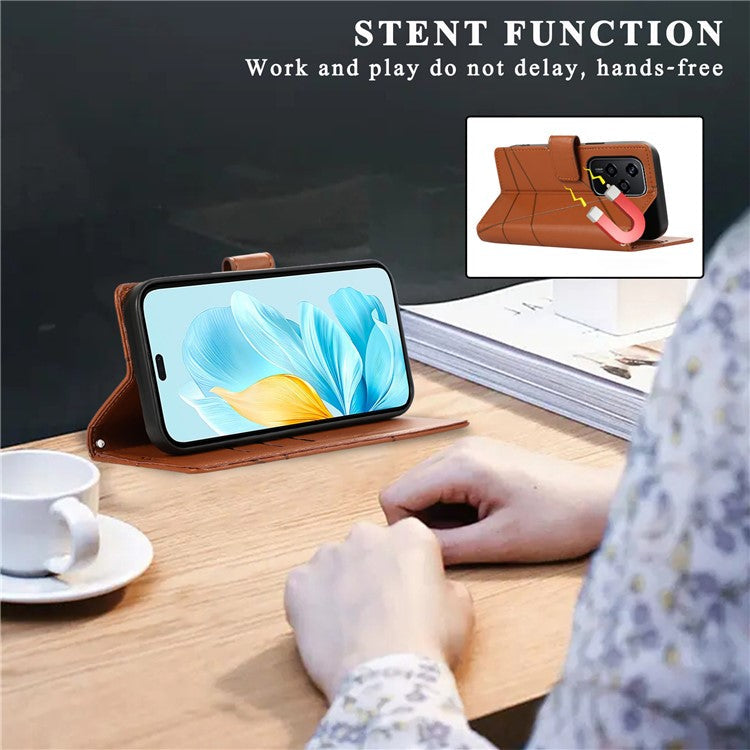 DF-06 For Oppo Reno13 F 5G Phone Case Line Imprint Leather Wallet Cover - Brown