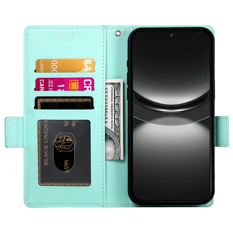 For Oppo Reno13 5G (Global) Stand Case PU Leather Wallet Phone Cover - Mint Green