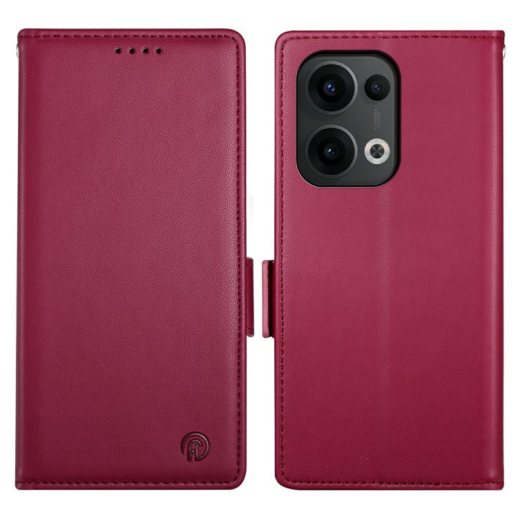 DF-010 For Oppo Reno13 Pro 5G Stand Case PU Leather Wallet Phone Cover - Wine Red
