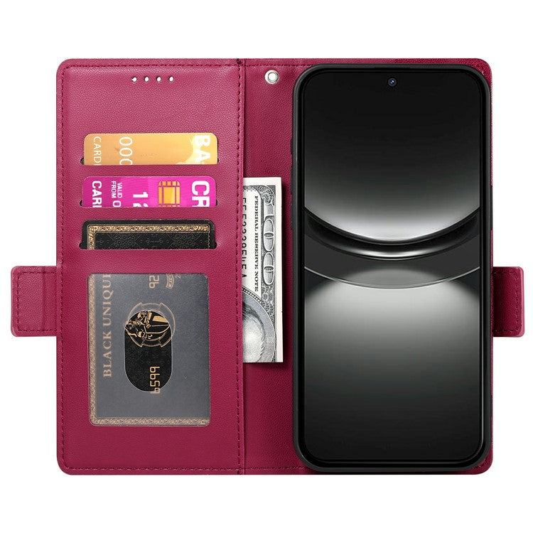 DF-010 For Oppo Reno13 Pro 5G Stand Case PU Leather Wallet Phone Cover - Wine Red