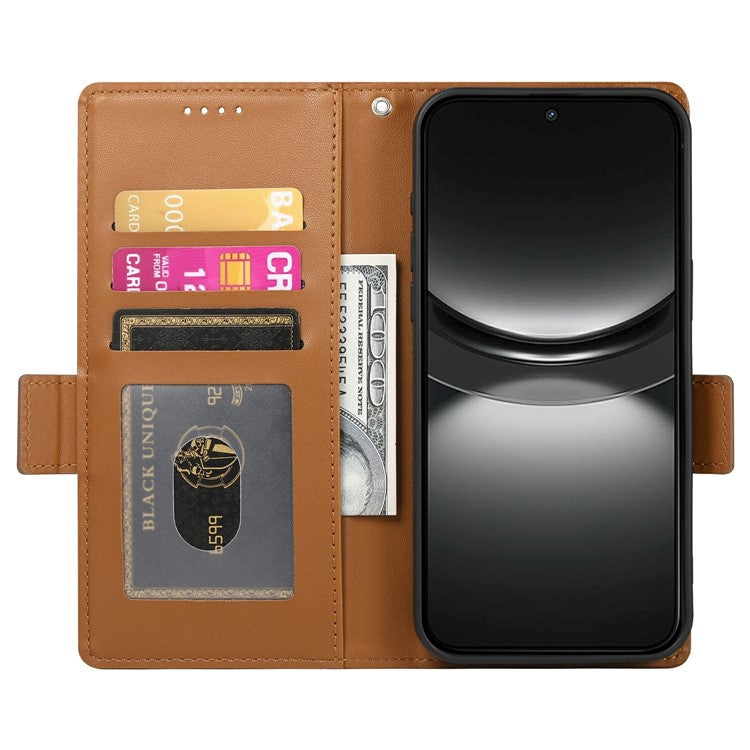 DF-010 For Oppo Reno13 Pro 5G Stand Case PU Leather Wallet Phone Cover - Brown