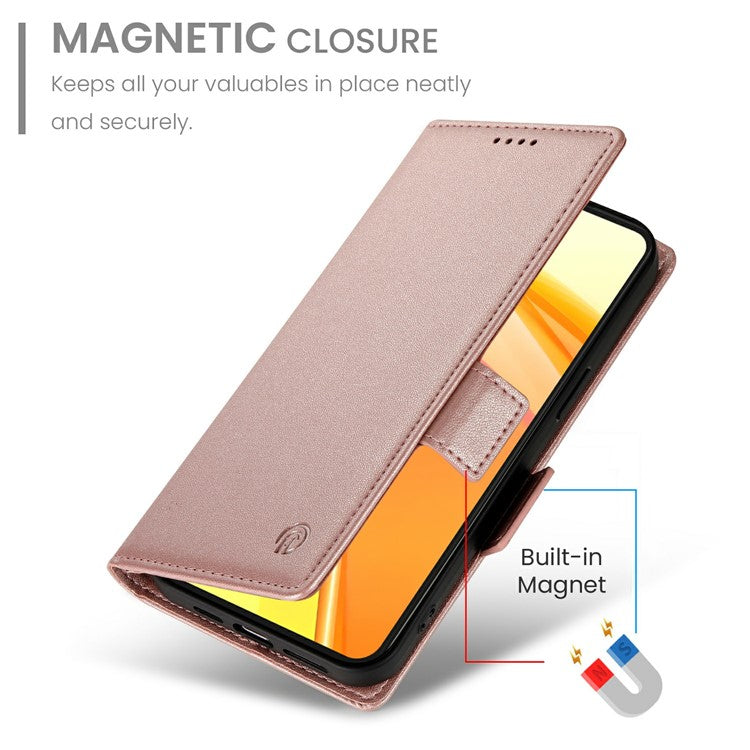 For Oppo Reno13 F 5G Stand Case PU Leather Wallet Phone Cover - Rose Gold