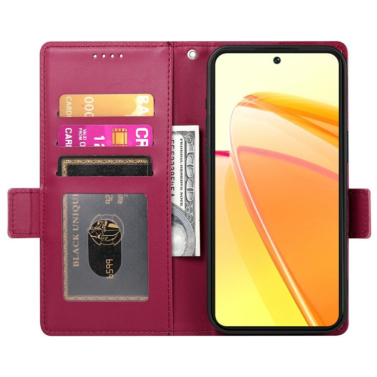 For Oppo Reno13 F 5G Stand Case PU Leather Wallet Phone Cover - Wine Red