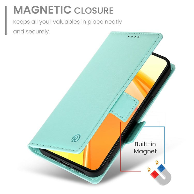 For Oppo Reno13 F 5G Stand Case PU Leather Wallet Phone Cover - Mint Green