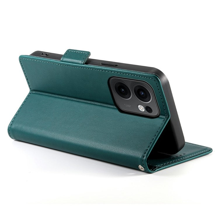 For Oppo Reno13 F 5G Stand Case PU Leather Wallet Phone Cover - Blackish Green