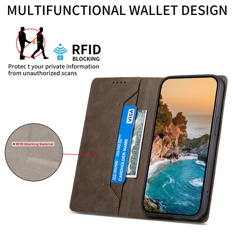 DF-05 For Oppo Reno13 5G (Global) Wallet Case RFID Blocking PU Leather Phone Cover - Brown