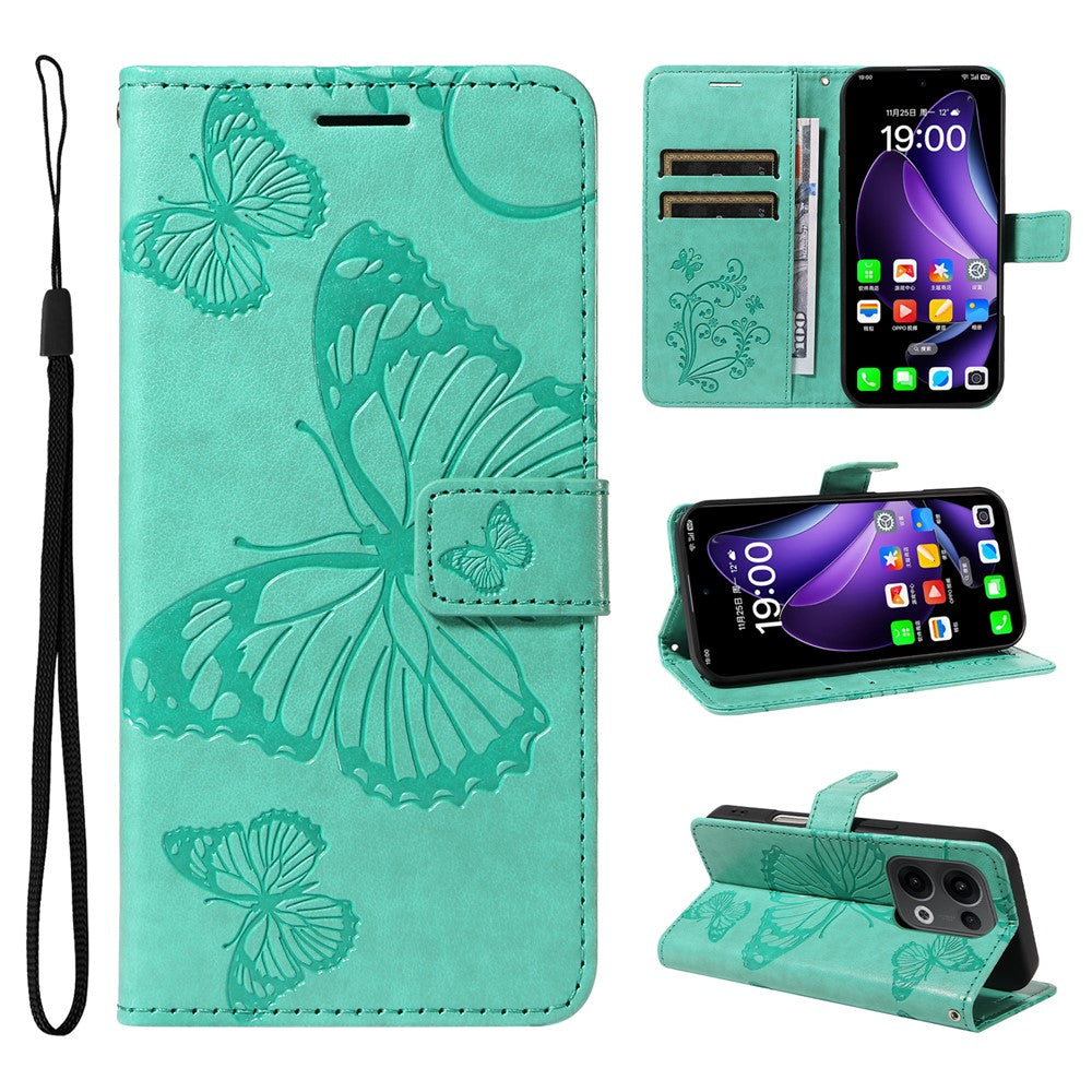 For Oppo Reno13 5G (Global) Wallet Case Floral Butterfly Imprinted Leather Phone Cover Stand - Green