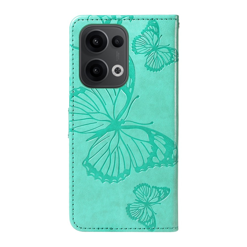 For Oppo Reno13 5G (Global) Wallet Case Floral Butterfly Imprinted Leather Phone Cover Stand - Green