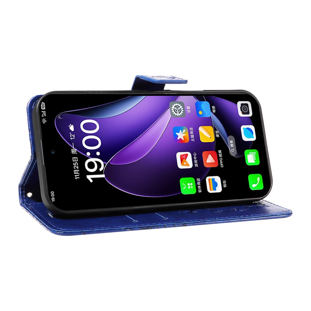 For Oppo Reno13 5G (Global) Wallet Case Floral Butterfly Imprinted Leather Phone Cover Stand - Blue