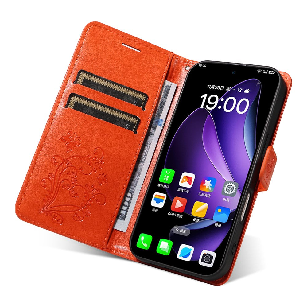 For Oppo Reno13 5G (Global) Wallet Case Floral Butterfly Imprinted Leather Phone Cover Stand - Orange