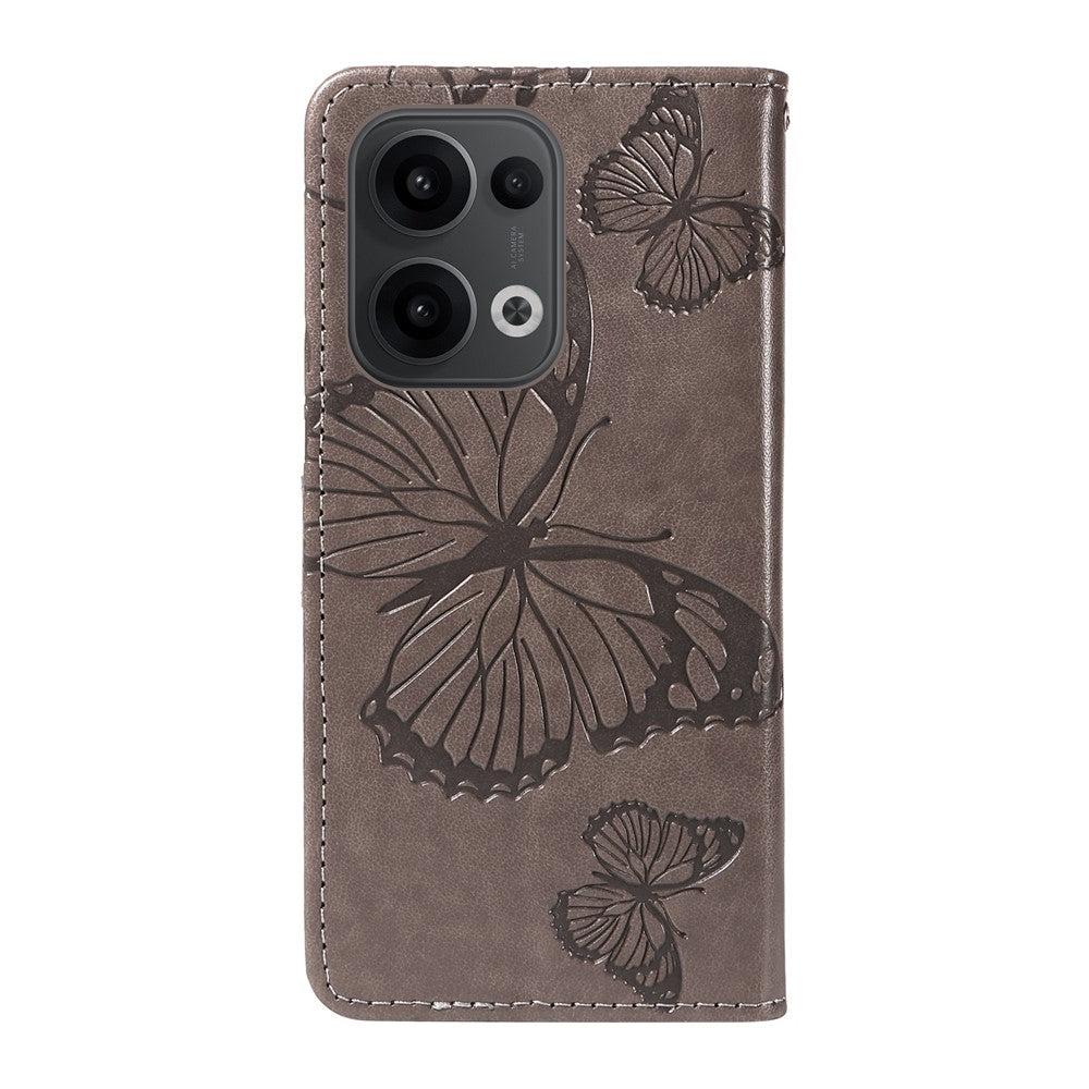 For Oppo Reno13 5G (Global) Wallet Case Floral Butterfly Imprinted Leather Phone Cover Stand - Grey