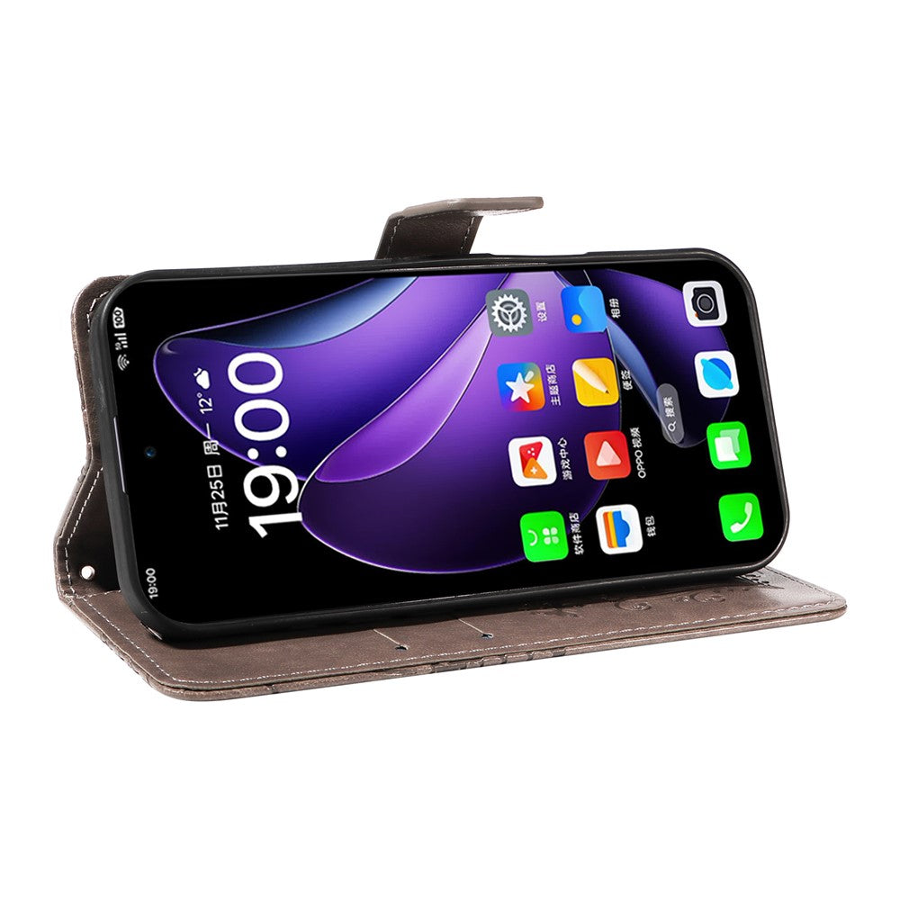 For Oppo Reno13 5G (Global) Wallet Case Floral Butterfly Imprinted Leather Phone Cover Stand - Grey
